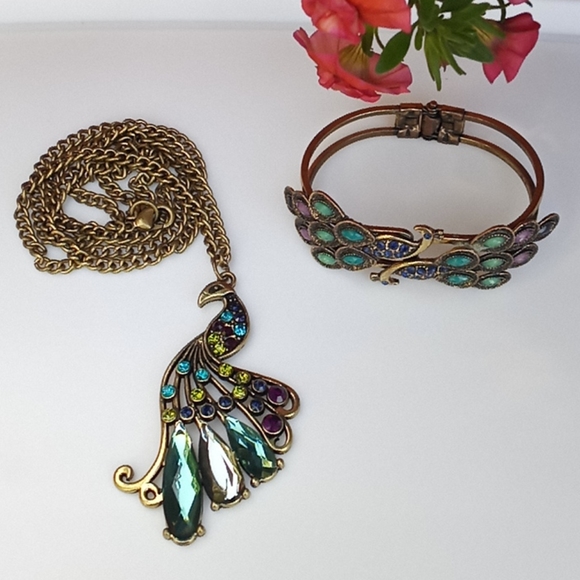 🎉 Peacock Necklace and Bracelet Set - Picture 2 of 8
